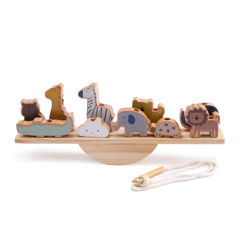 Houten Balance Board met Dieren & Rijgspel – Educatief Speelgoed
