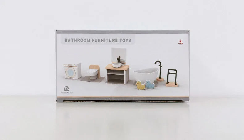 Modern Houten Poppenhuismeubilair – Keuken & Badkamer Set 3+