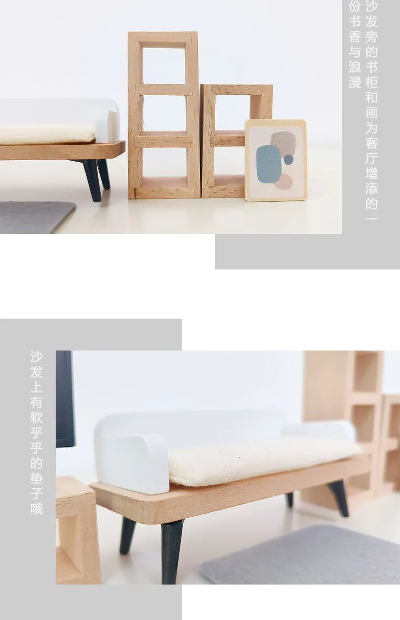 Modern Houten Poppenhuismeubilair – Keuken & Badkamer Set 3+