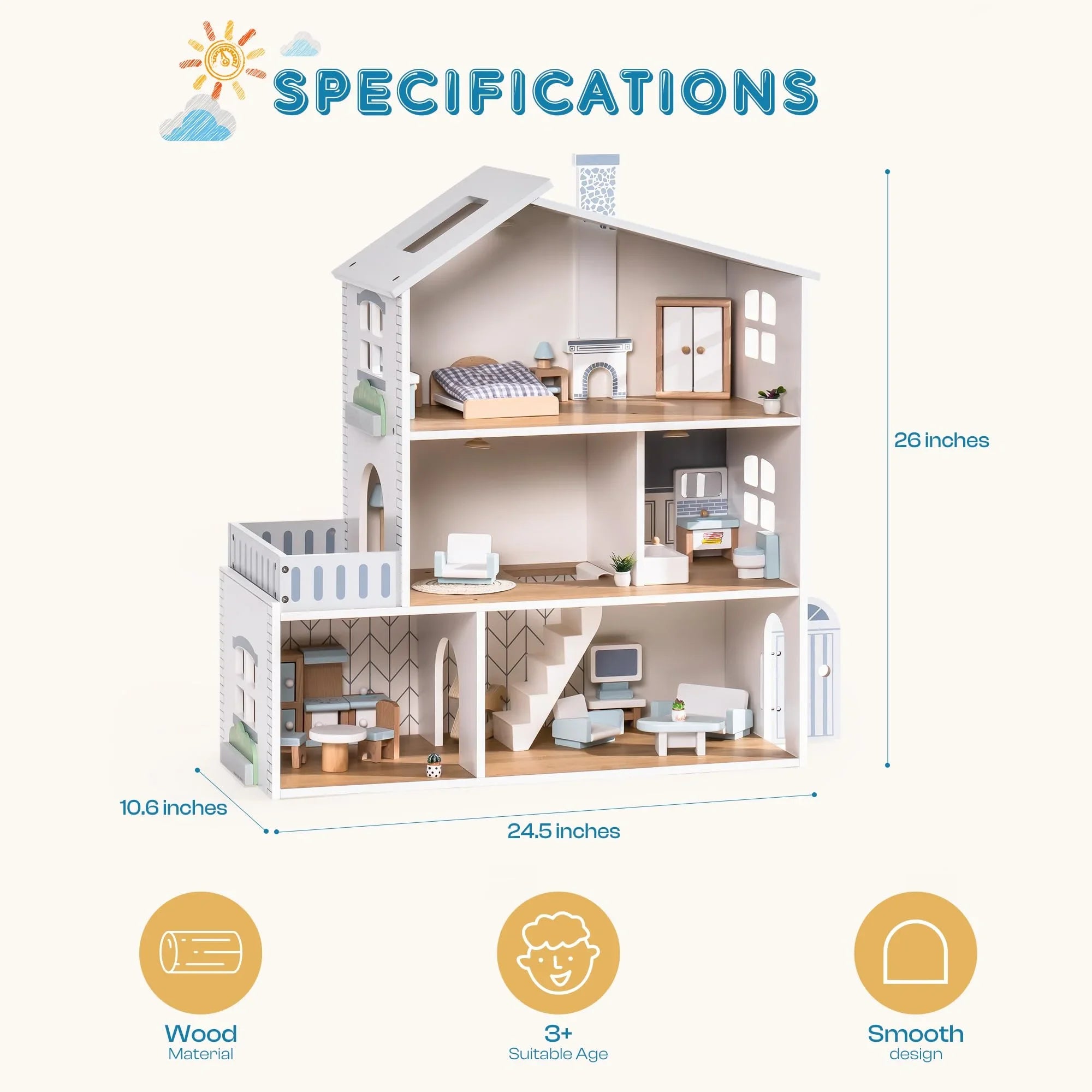 Robotime Houten Poppenhuis – 6 Kamers DIY Speelhuis voor Kinderen