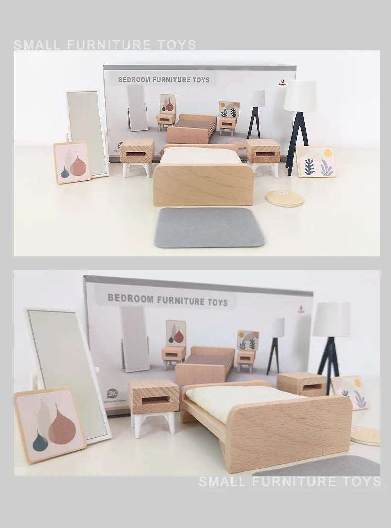 Modern Houten Poppenhuismeubilair – Keuken & Badkamer Set 3+
