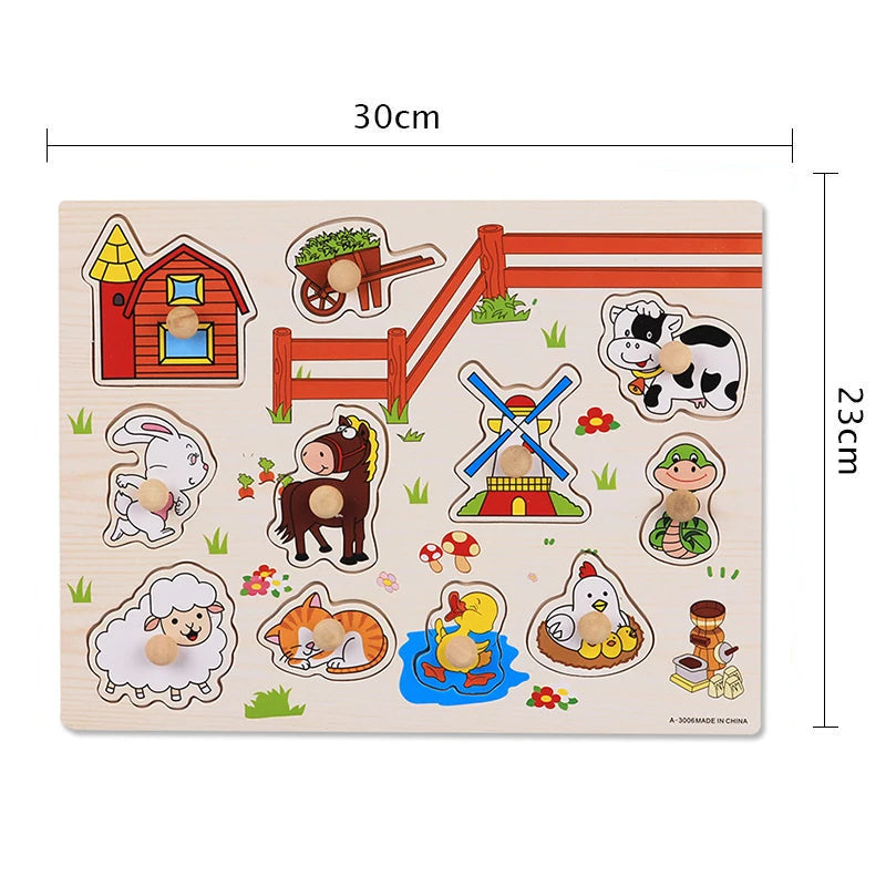 Montessori Houten Puzzel voor Baby’s – Peg Speelgoed (1-3 jaar)