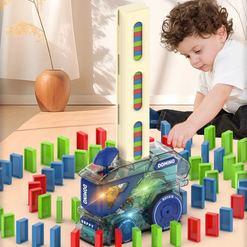 Automatische Dominotrein met 60 Stuks – Montessori Speelgoed Kind