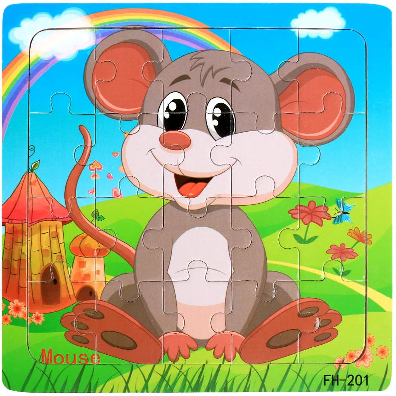 3D Houten Dierenpuzzel – 20 Stuks Cartoon Speelgoed (3-6 jaar)