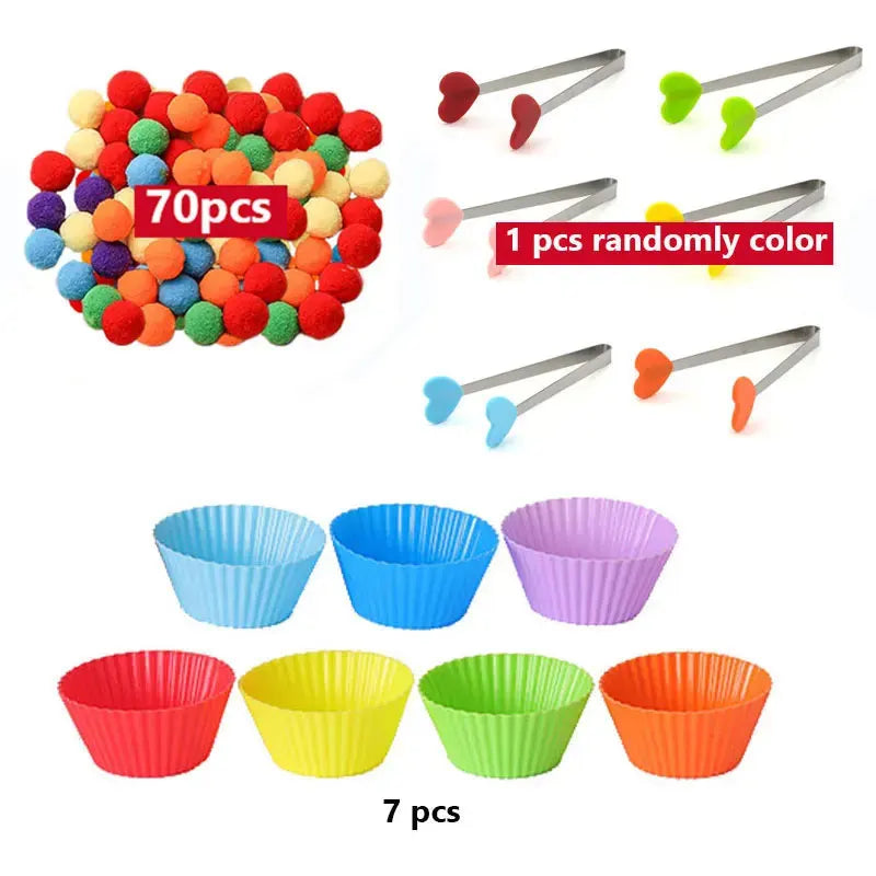 Regenboog Pompoms Telspel – Educatief Kleuren- en Telspeelgoed 3+