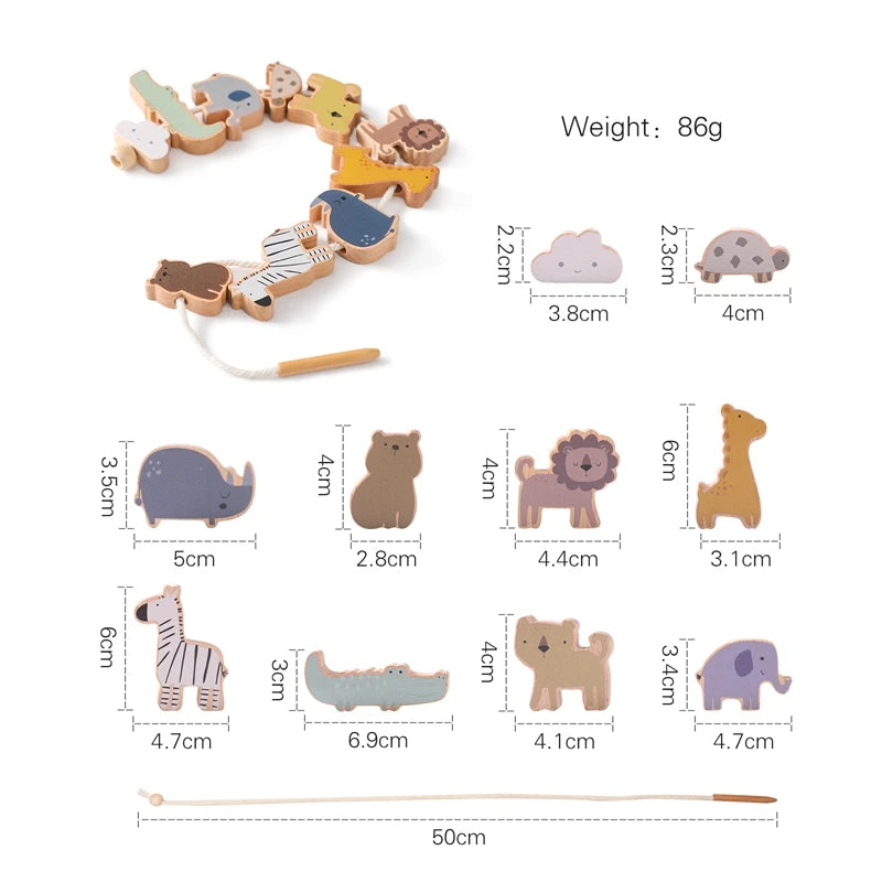 Houten Balance Board met Dieren & Rijgspel – Educatief Speelgoed
