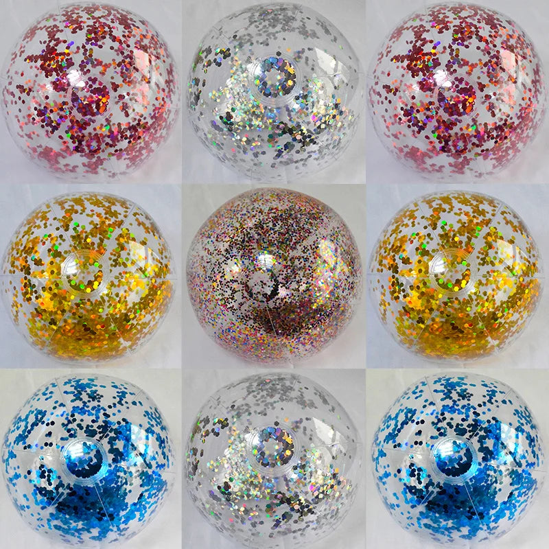 Jumbo Strandbal 16 Inch – Transparant met Glitters – Voor Kinderen