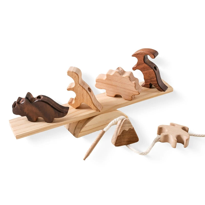 Houten Balance Board met Dieren & Rijgspel – Educatief Speelgoed