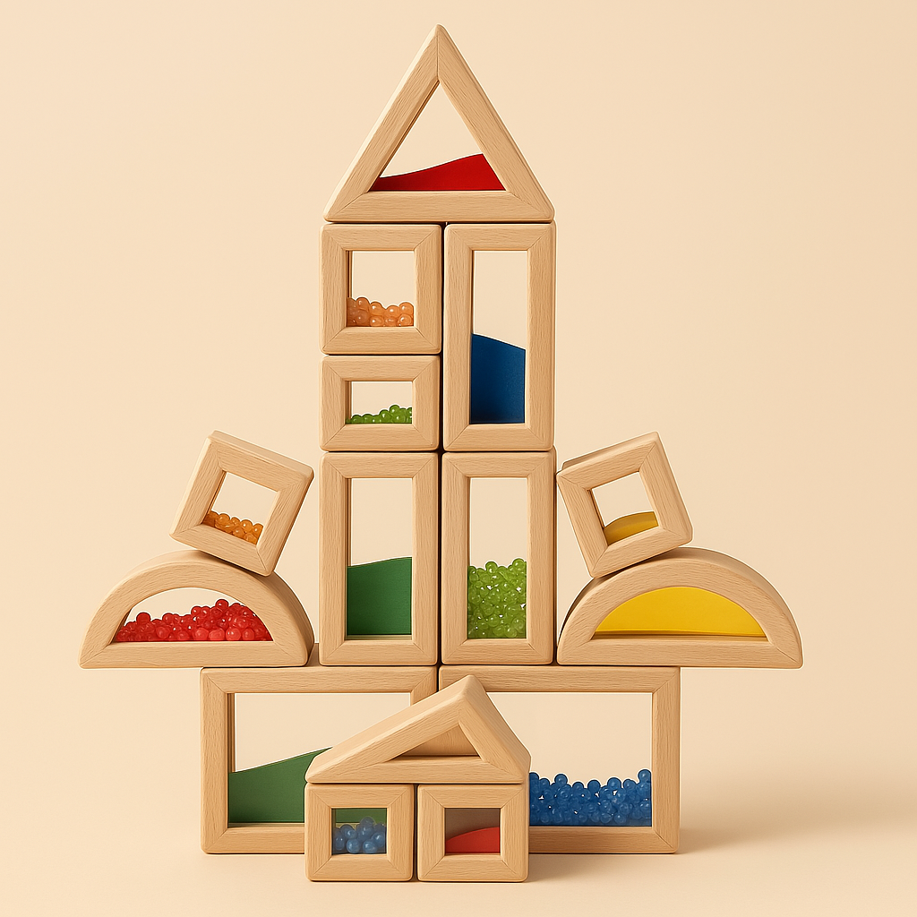 Regenboog Acryl Houten Bouwstenen – Montessori Speelgoed (0-3 jaar)